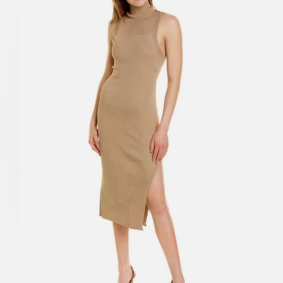 GOOD AMERICAN Pleated Sleeveless Rib Midi Dress - Picture 1 of 6